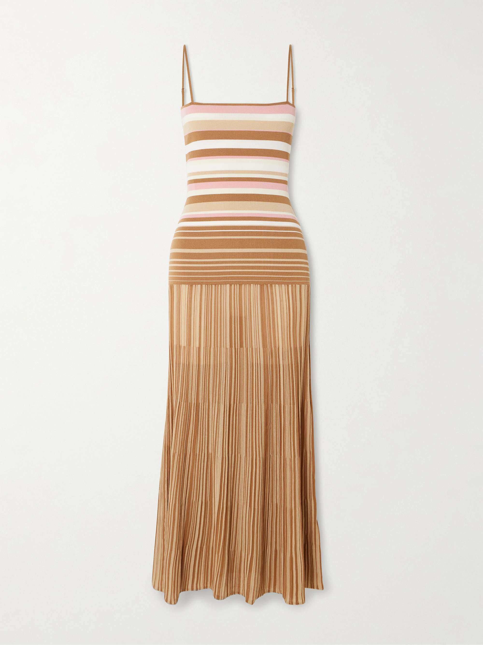 Esenia Striped Plissé Cotton-Blend Maxi Dress
