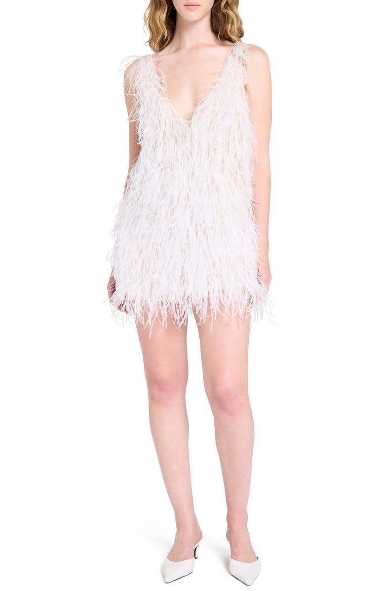 Plunge Neck Feather Minidress