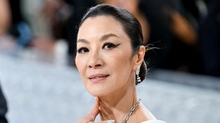 Michelle Yeoh wearing one of the key autumn makeup looks, a dramatic cat eye