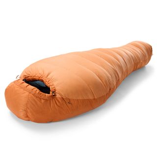 An orange Mountain Hardwear Bishop Pass 0 sleeping bag