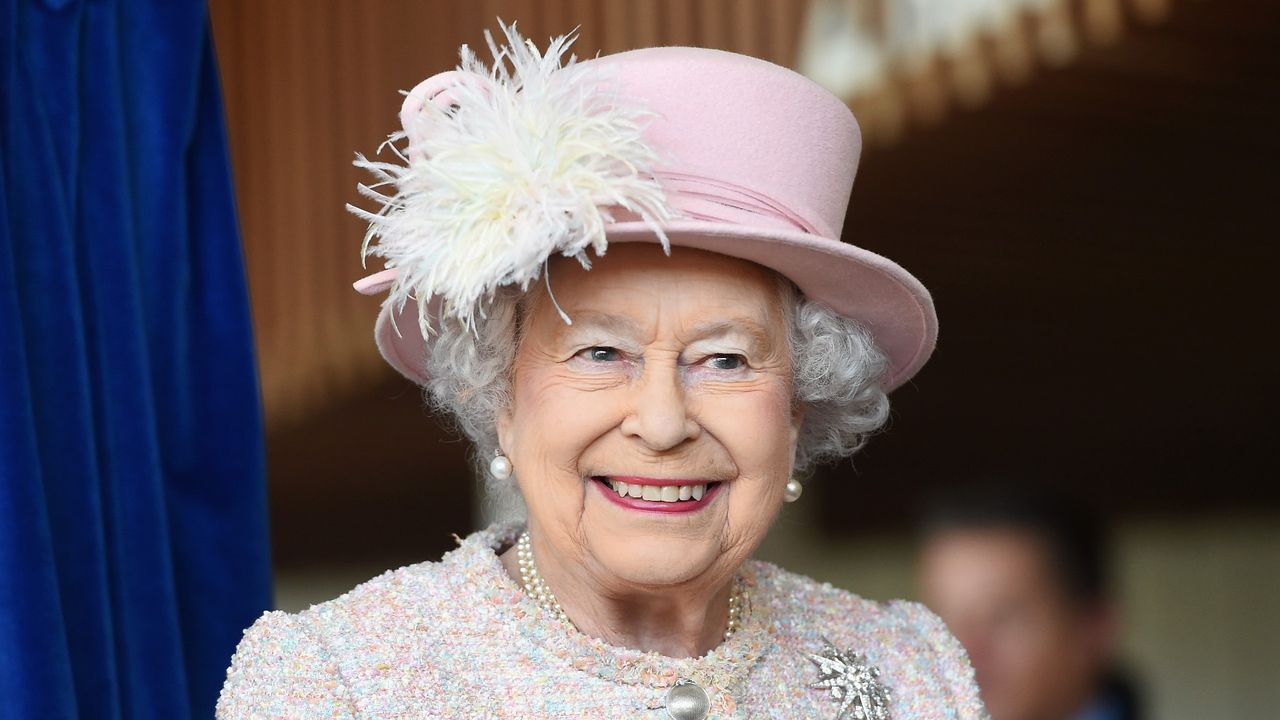 Queen Elizabeth II is seen at the Chichester Theatre while visiting West Sussex on November 30, 2017 in Chichester, United Kingdom.