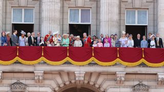 The Royal Family stand on the balcony of Buckingham Palace