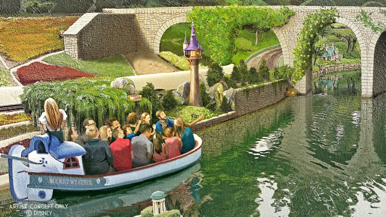 Rapunzel Tower in Storybook Land Canal Boats concept art