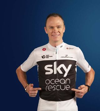 Chris Froome (Team Sky) shows off the new jersey for the Tour de France