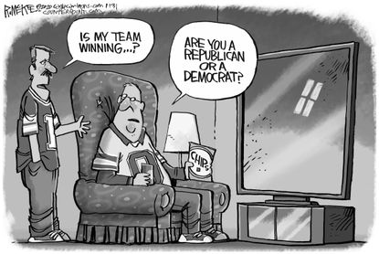 Political Cartoon U.S. Trump Senate Impeachment Super Bowl 2020 NFL Democrats Republicans