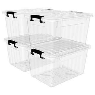 Cetomo 18Qt*4 Plastic Storage Bins, Clear Lidded Storage Box, Stackable, 18Quart, Set of 4