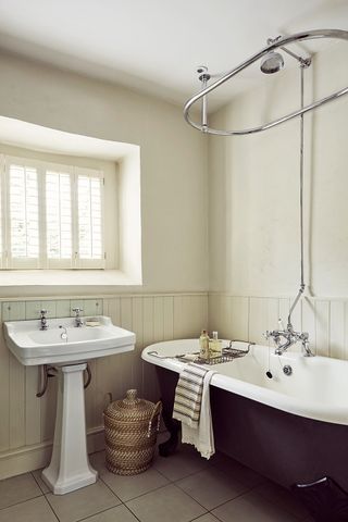 bathroom in converted Irish schoolhouse by the canal