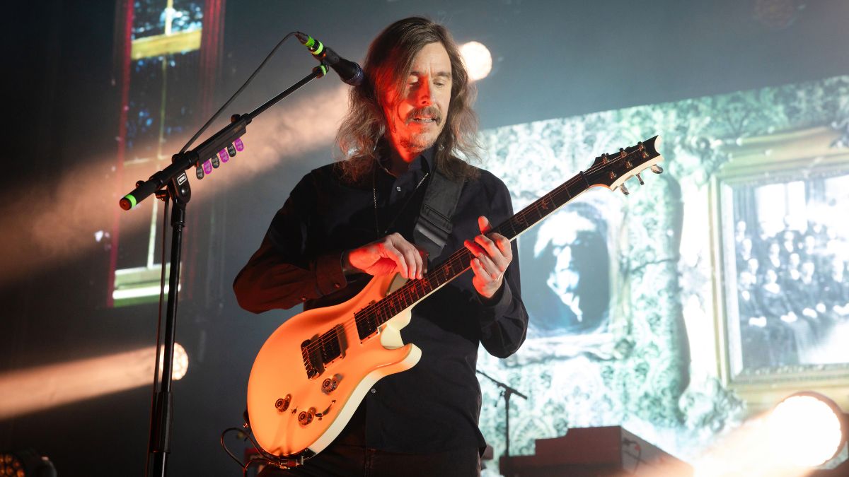 Singer Mikael Akerfeldt of the Swedish band Opeth performs live on stage during a concert at the Tempodrom on February 18, 2025 in Berlin, Germany