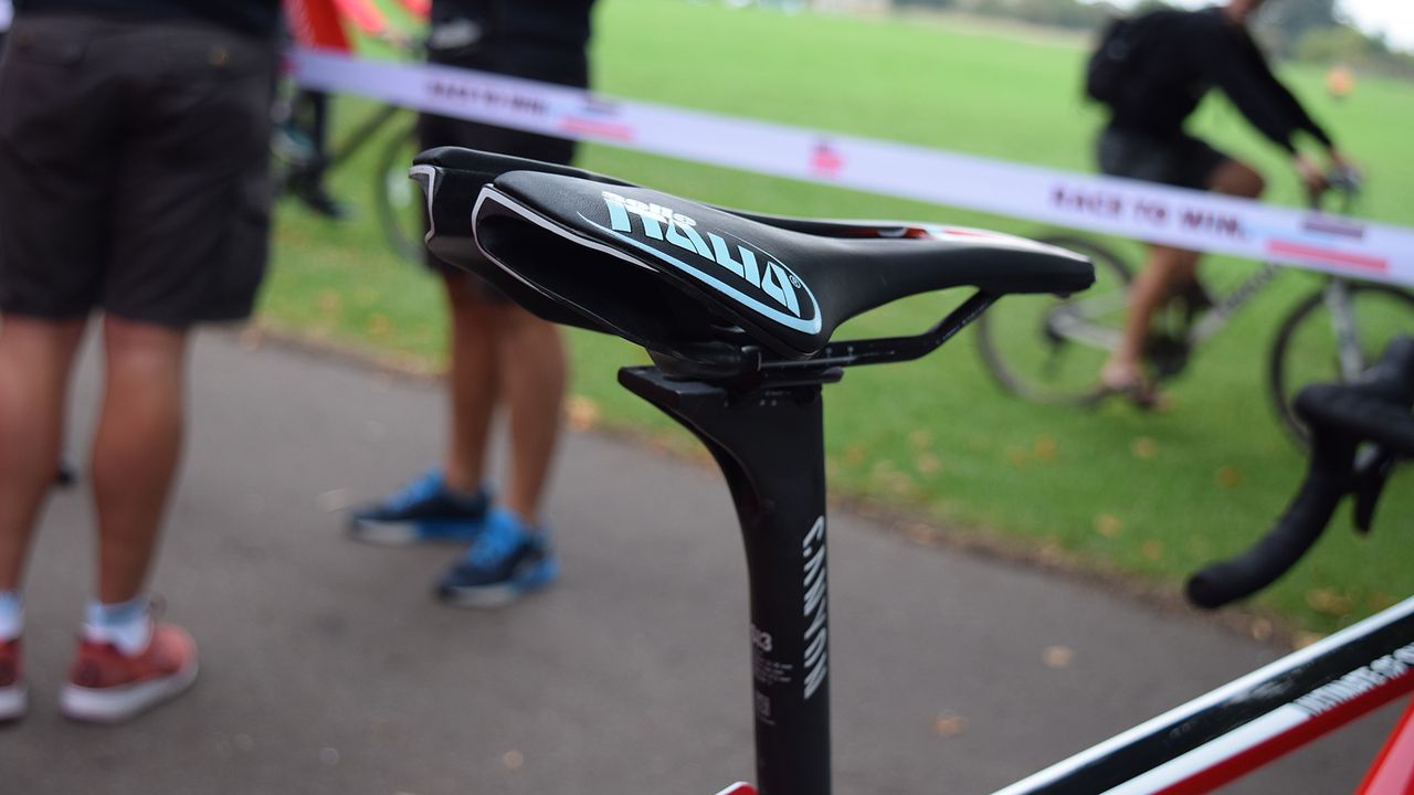 Dowsett's Selle Italia SP-01 saddle has independent flex on either side of the saddle for improved comfort and support