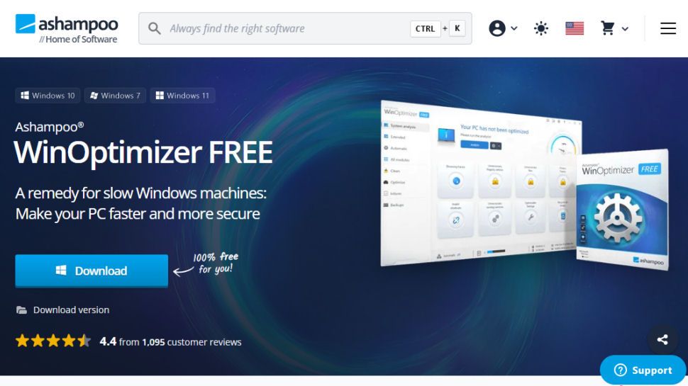 Ashampoo WinOptimizer website screenshot (February 2026)