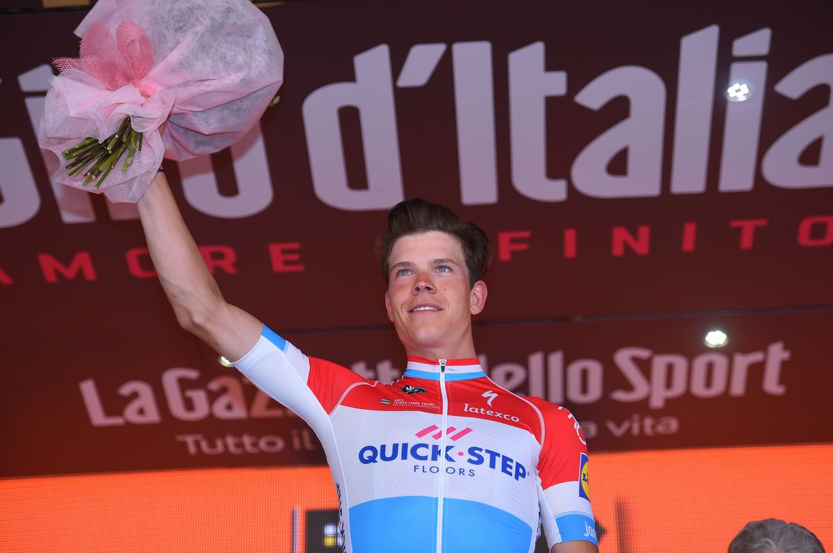 Luxembourg national champion Bob Jungels on the podium as stage winner