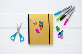 Notebook scissors and stickers