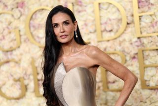 Demi Moore wearing a glowy makeup look during the 2025 Golden Globes