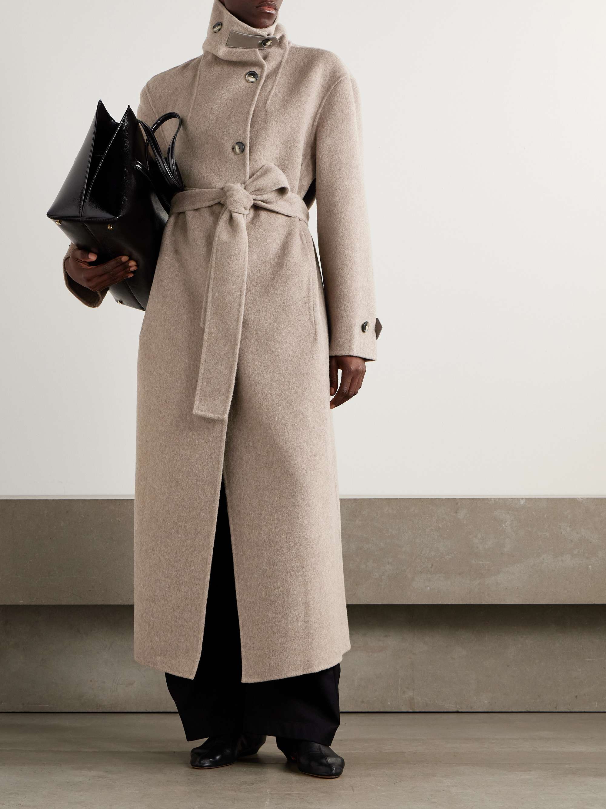 Corey Belted Leather-Trimmed Wool-Blend Coat