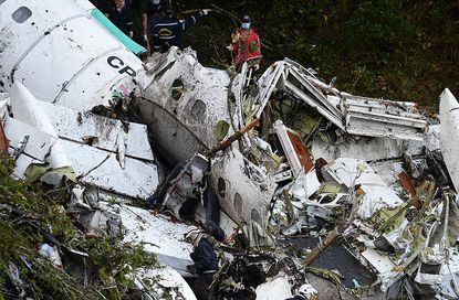 The wreckage of the charter plane that crashed in Colombia on Monday.