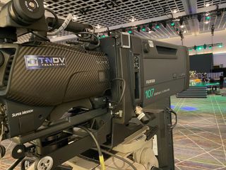 A Sony 4K/HD camera ready to film a TV production.