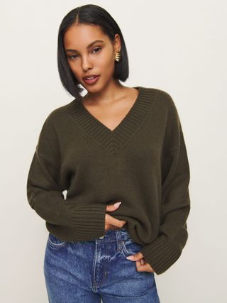 Jadey Cashmere Oversized V-Neck Sweater