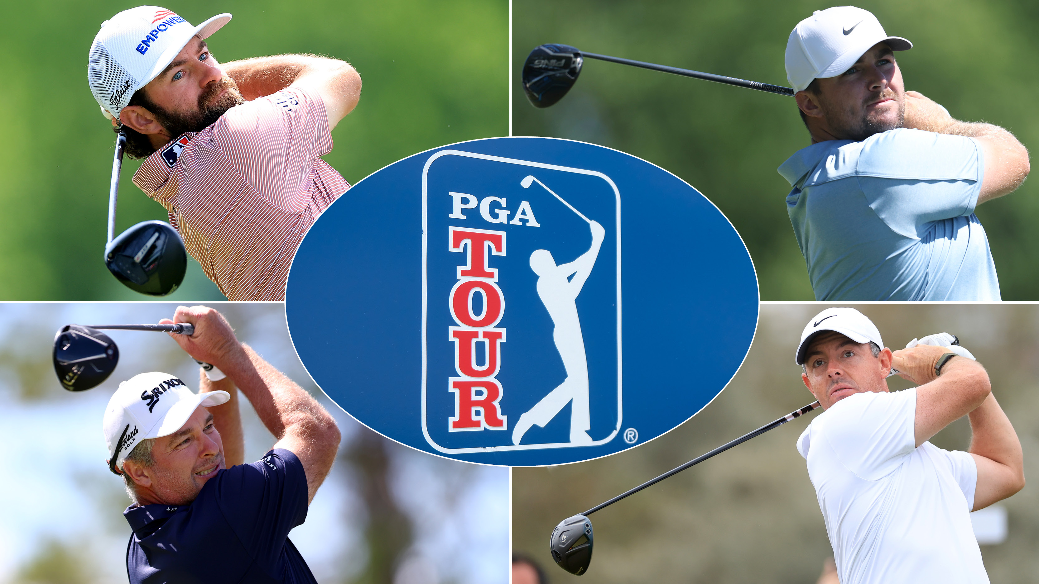 A PGA Tour logo with four golfers around it