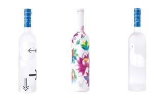 Left: graphic artist Patrick Thomas’ bottle shows bold arrows against bulleyes. Centre: fashion designer Matthew Williamson conceived a bottle with painted flowers and his initials set in crystal. Right: Sam Hecht, one half of Industrial Facility