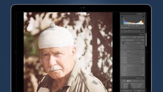 Face of an old man being edited with a Lightroom preset