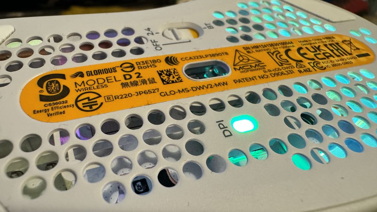 Glorious Model D 2 gaming mouse with RGB enabled.