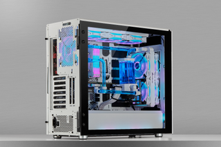 A PC being cooled with a CORSAIR custom cooler.
