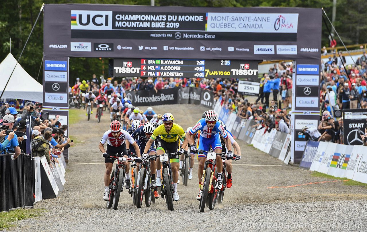 Nino Schurter (Switzerland), Henrique Avancini (Brazil) and Ondrej Cink (Czech Republic) at the front