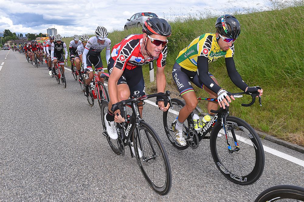 Silvan Dillier and Peter Sagan in the bunch during stage 4 at the Tour de Suisse