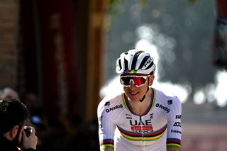 SIENA ITALY MARCH 08 Tadej Pogacar of Slovenia and UAE Team EmiratesXRG prior to the 19th Strade Bianche 2025 Mens Elite a 213km one day race from Siena to Siena 320m UCIWT on March 08 2025 in Siena Italy Photo by Tim de WaeleGetty Images