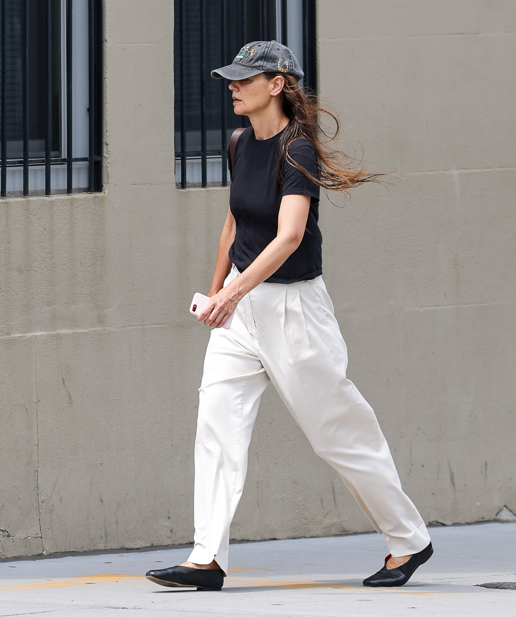 Katie Holmes wore Mansur Gavriel's Glove Flats in New York