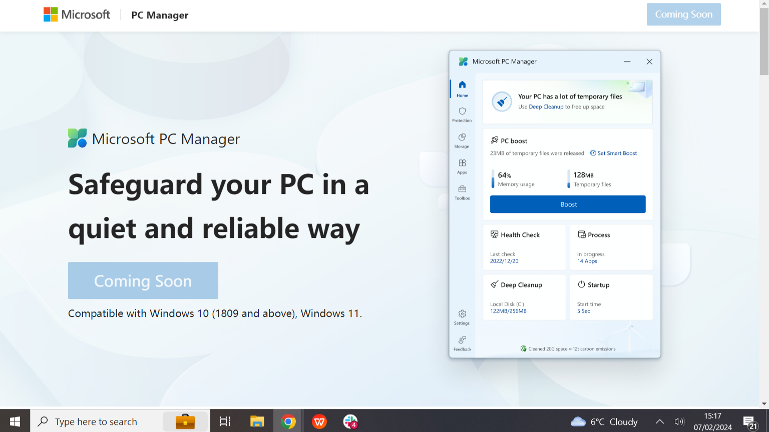 Скриншот официальной страницы Microsoft PC Cleaner