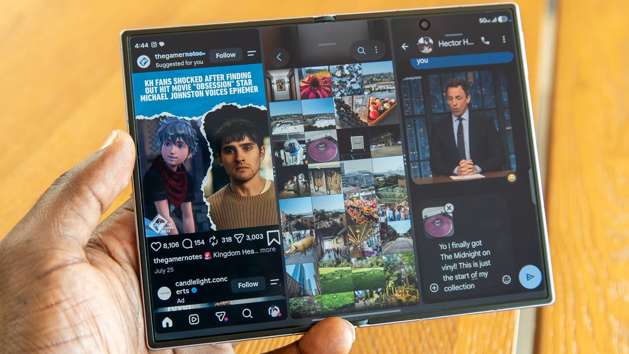 Three apps open side-by-side on the Galaxy Z Fold 8