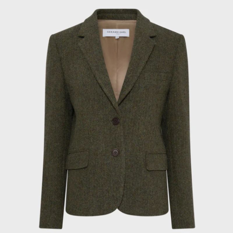 green herringbone blazer