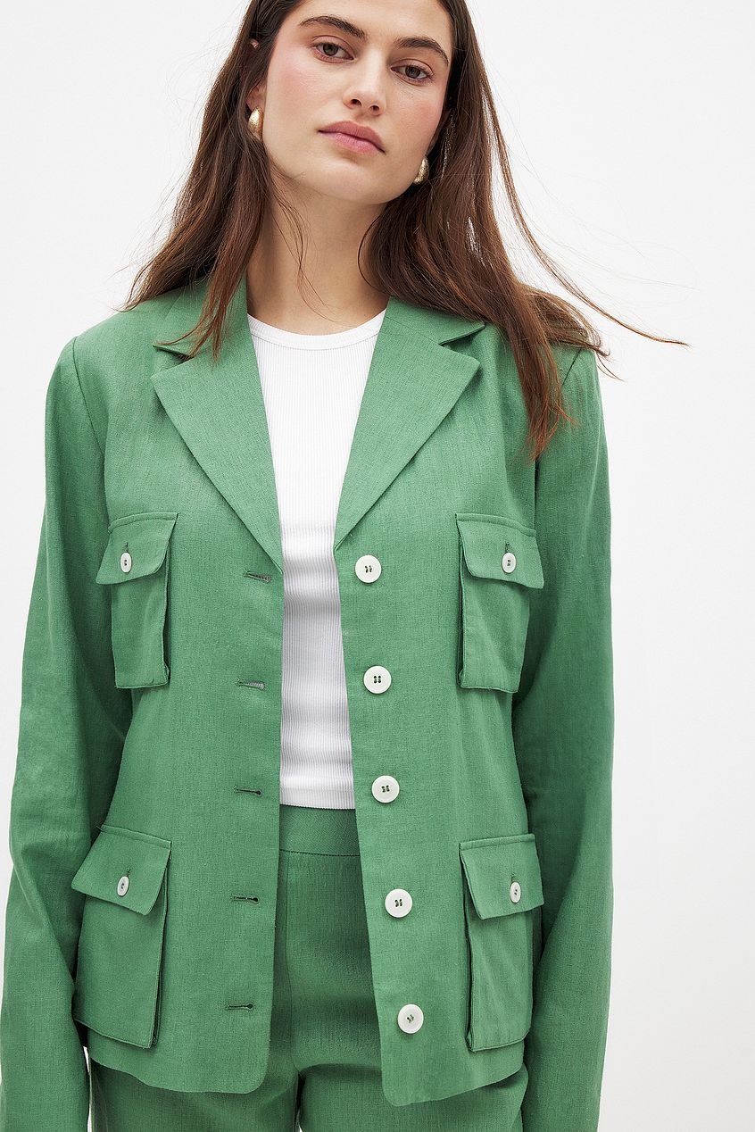 Larissa Mills x NA-KD, Button Detail Linen Blend Blazer