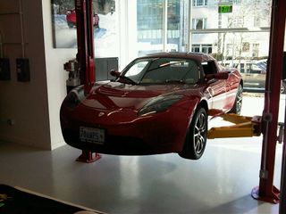 Tesla's Roadster, an electric sports car that runs on lithium-ion battery cells.