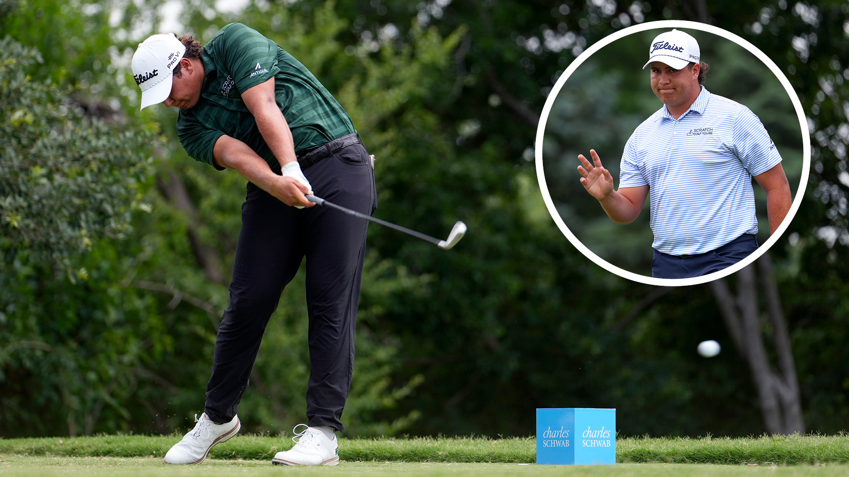 Aldrich Potgieter hits a tee shot with an iron