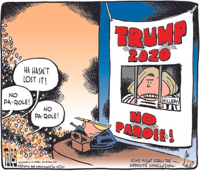 Political Cartoon U.S. Hillary Clinton No Parole Trump Rally