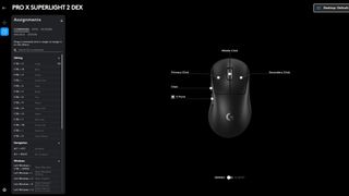 Screenshot of keybinding software in Logitech G Hub, connected to Superlight 2 DEX mouse