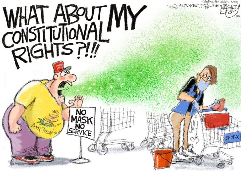 Editorial Cartoon U.S. coronavirus mask libertarian constitutional rights