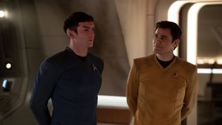 Spock and Kirk speaking to each other in Star Trek: Strange New Worlds