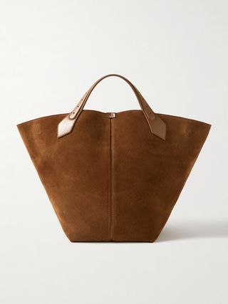 Large Chelsea Leather-Trimmed Paneled Suede Tote