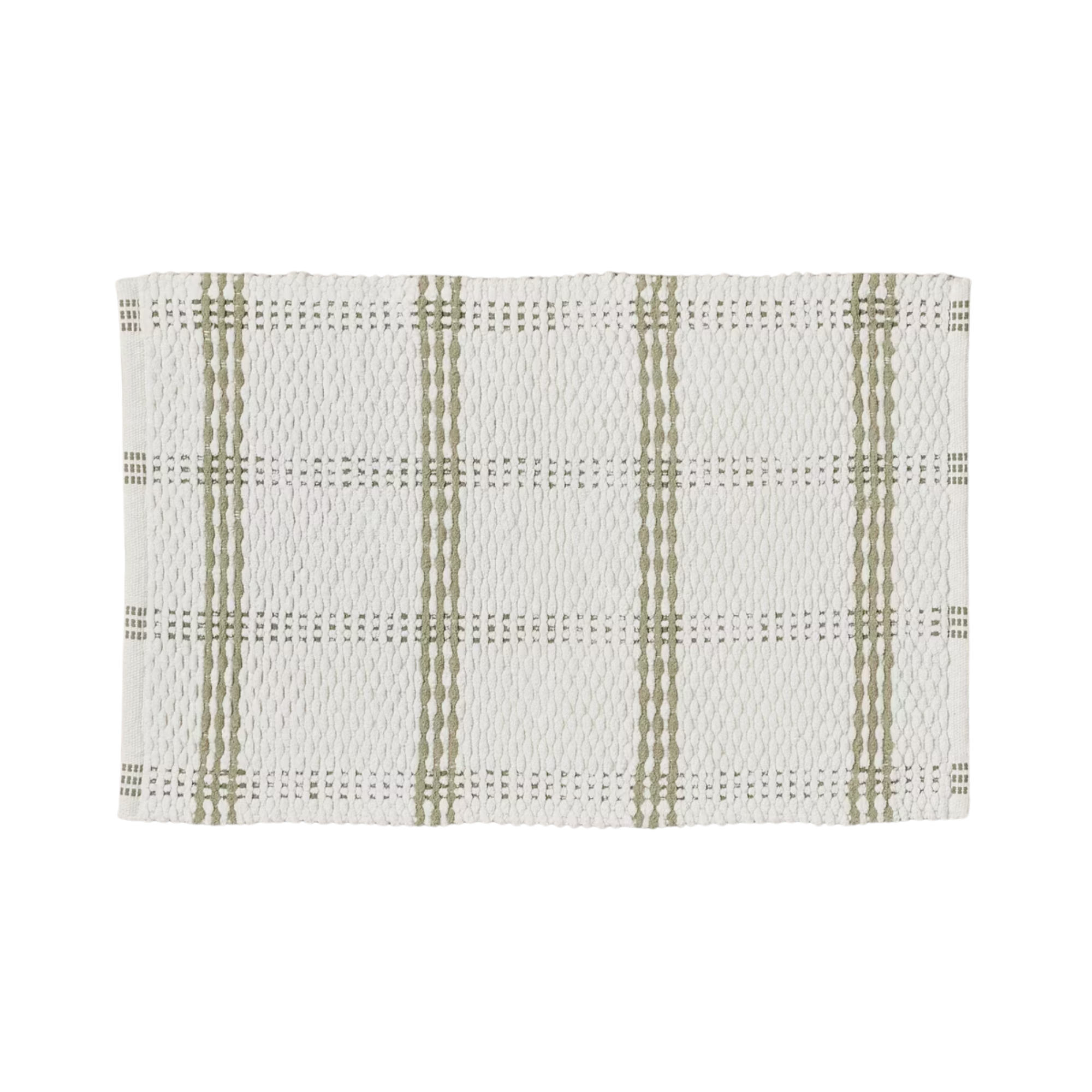 a white and green checkered bathmat