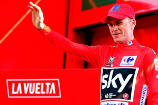 Chris Froome on the Vuelta podium after stage 18