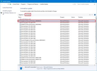 Control Panel uninstall updates