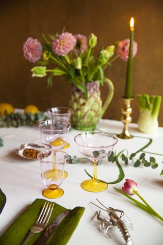 Beautiful glassware and crockery on a table