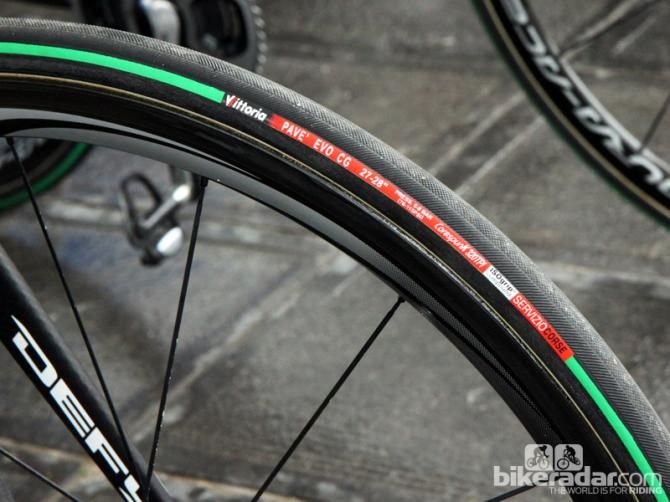 27mm-wide Vittoria Pav&eacute; Evo CG tubulars for Giant-Shimano rider John Degenkolb