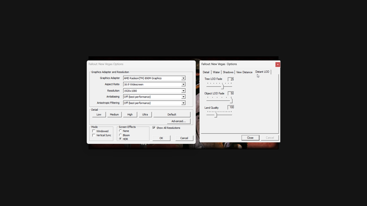 Fallout New Vegas graphical settings for handhelds