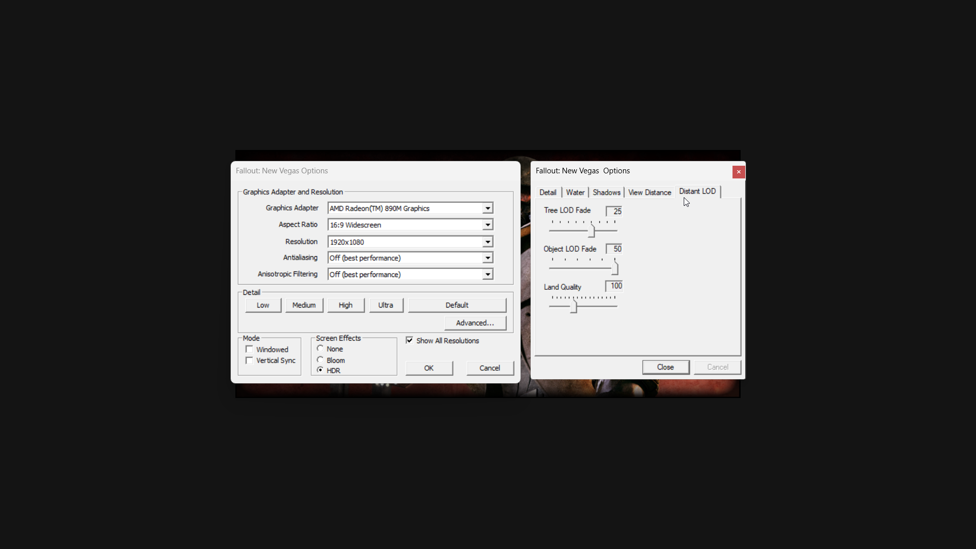 Fallout New Vegas graphical settings for handhelds
