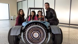 Gina Rodriguez, Everly Carganilla, Connor Esterson and Zachary Levi in Spy Kids: Armageddon