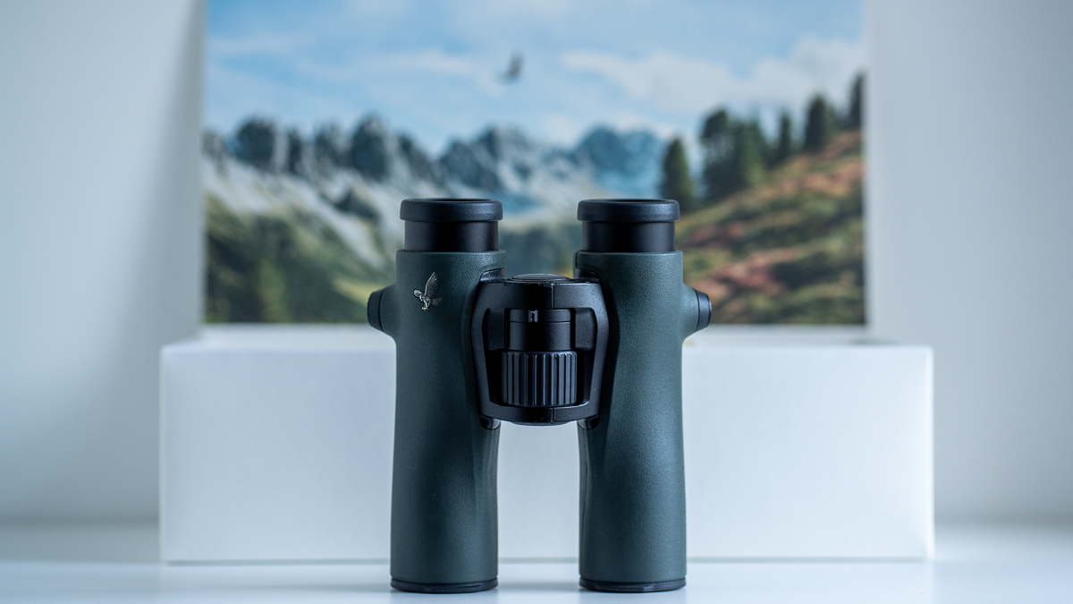 Swarovski NL Pure 8x32 binoculars on a white surface